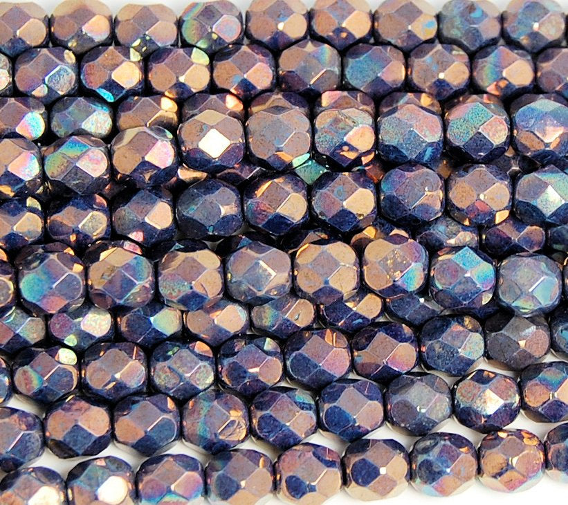 6mm Oxidized Bronze Titanium Czech Beads Faceted  -25