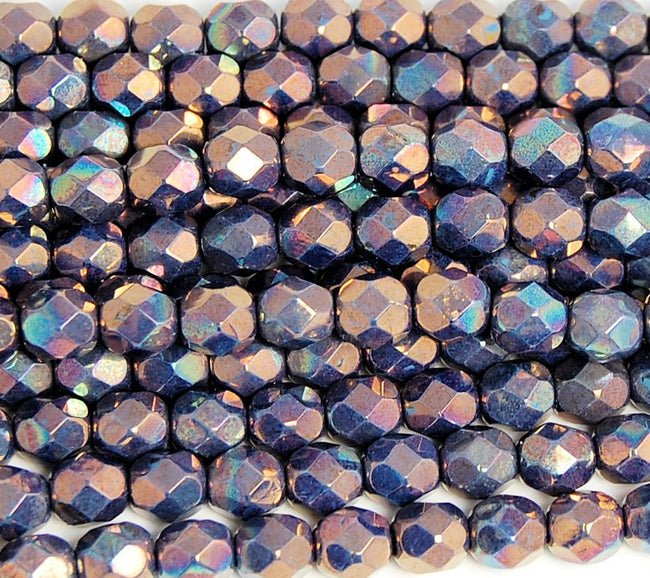 6mm Oxidized Bronze Titanium Czech Beads Faceted  -25 Hover Image