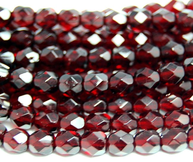 6mm Garnet Crystal Czech Glass Faceted Bead  -25 czech beads Main Image