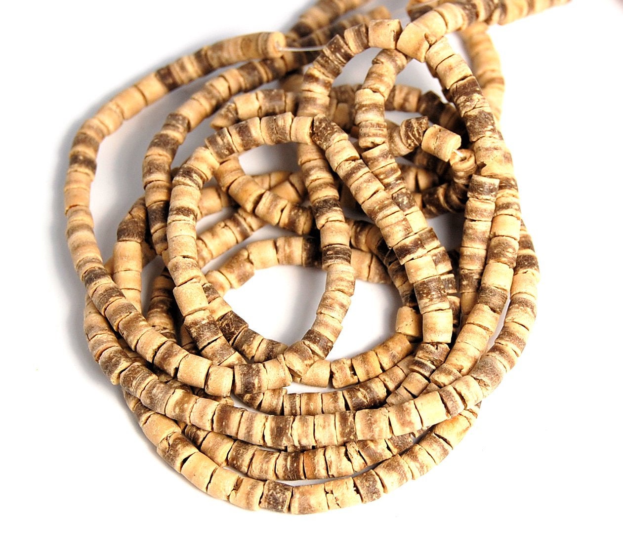 Natural Coconut Shell Heishi 4x5mm -22 inch strand