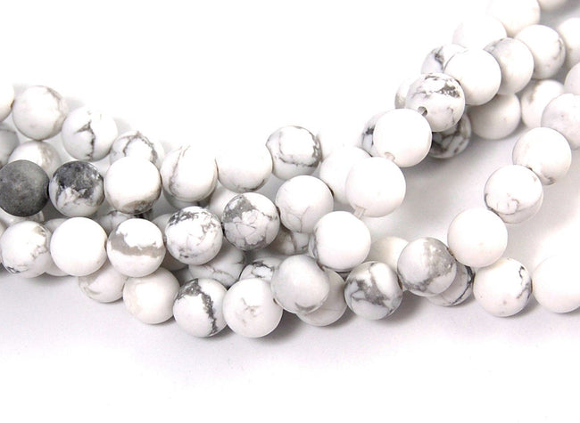 Matte White Howlite Round Beads 4mm,6mm,8mm,10mm,12mm Full Strand Hover Image