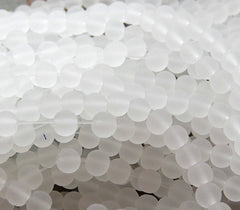 White 8mm Frosted Matte Glass Round Druk Beads - 100 beads