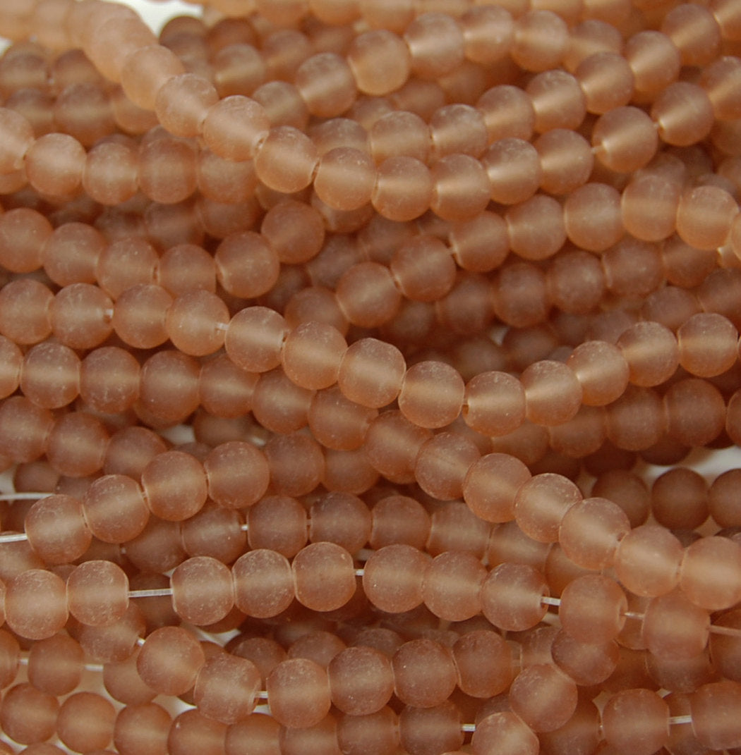Camel Brown 8mm Frosted Matte Glass Round Druk Beads - 100 beads
