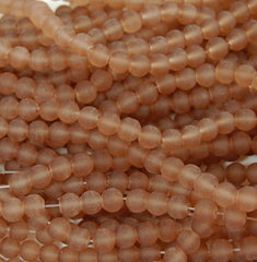 Camel Brown 6mm Frosted Matte Glass Round Druk Beads - 100 beads