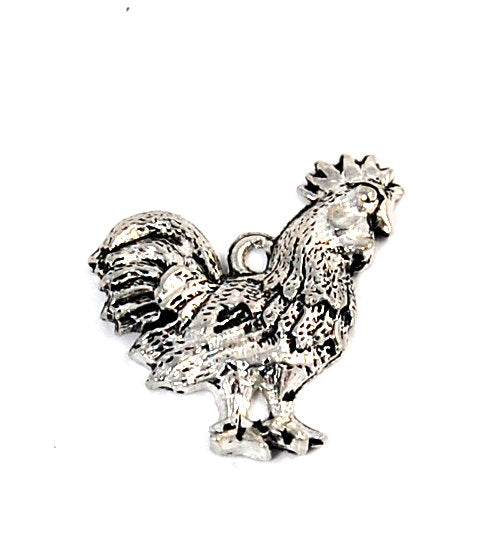 Rooster Silver Pewter Charm -1 Hover Image
