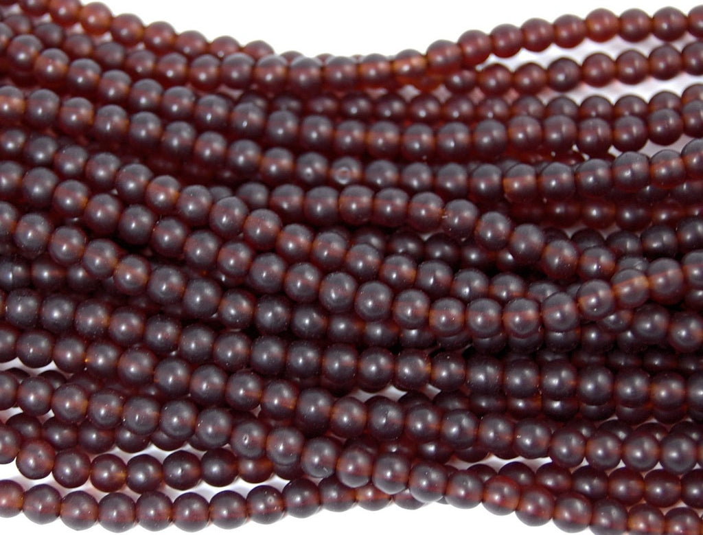 Matte Garnet 4mm round druk beads  - 100 Czech Beads