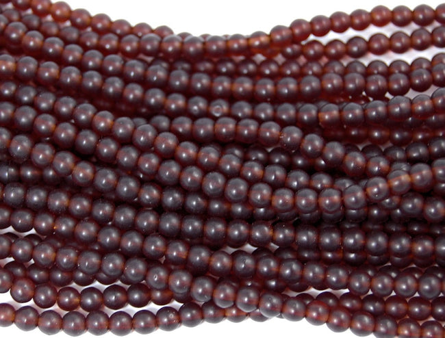 Matte Garnet 4mm round druk beads  - 100 Czech Beads Main Image