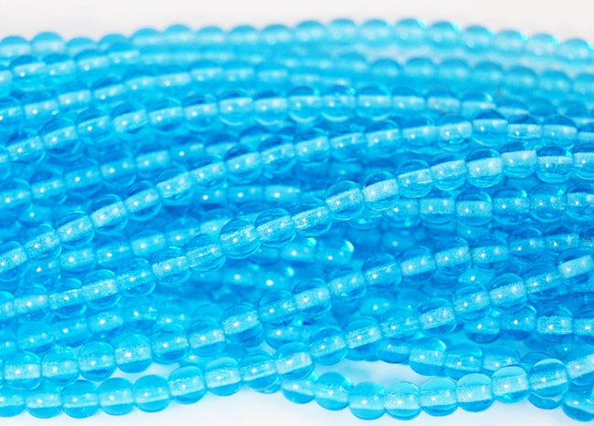 Aquamarine Blue 4mm round czech beads  - 100 Czech Beads Main Image