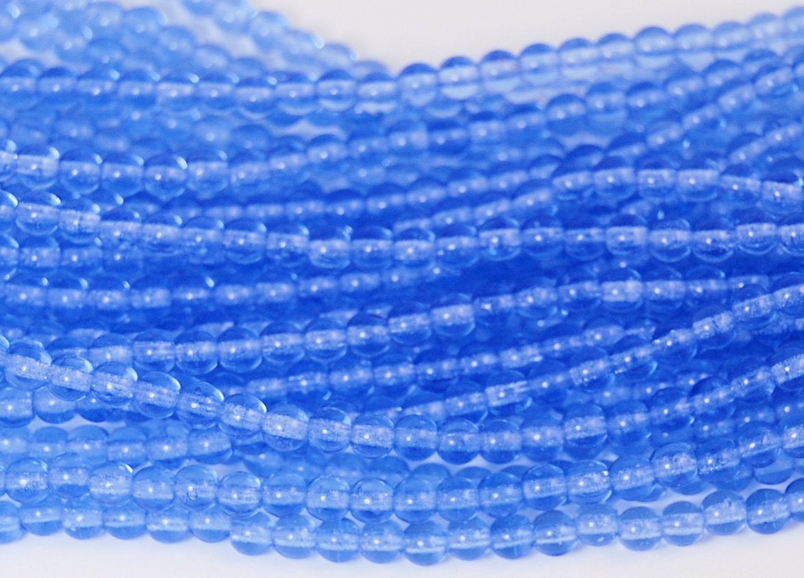Sapphire Blue 4mm round czech beads  - 100 Czech Beads