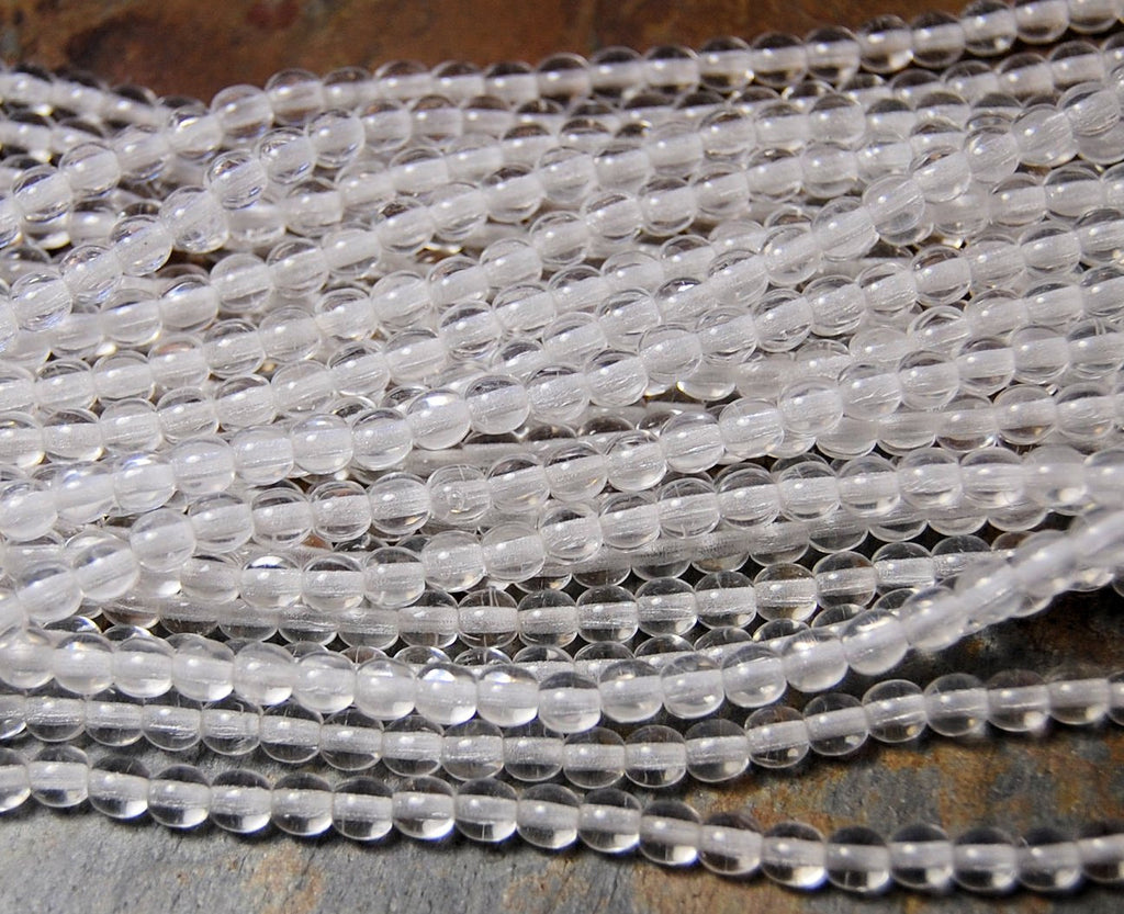 Clear Crystal 4mm round czech beads  - 100 Czech Beads