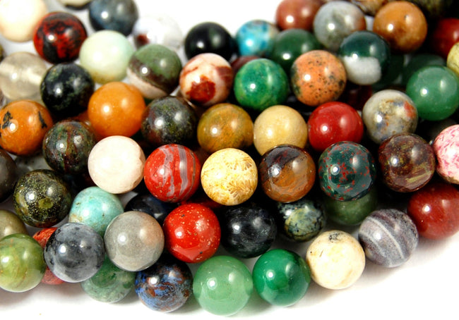 Multi-gemstone , multicolored, 8mm round -15.5 inch strand. Hover Image