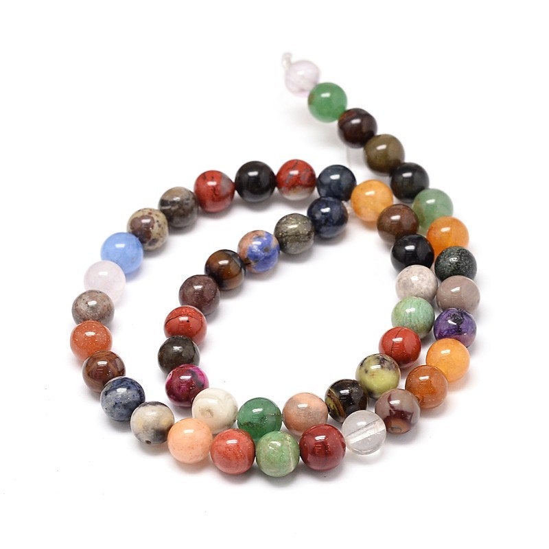 Multi-gemstone , multicolored, 8mm round -15.5 inch strand.