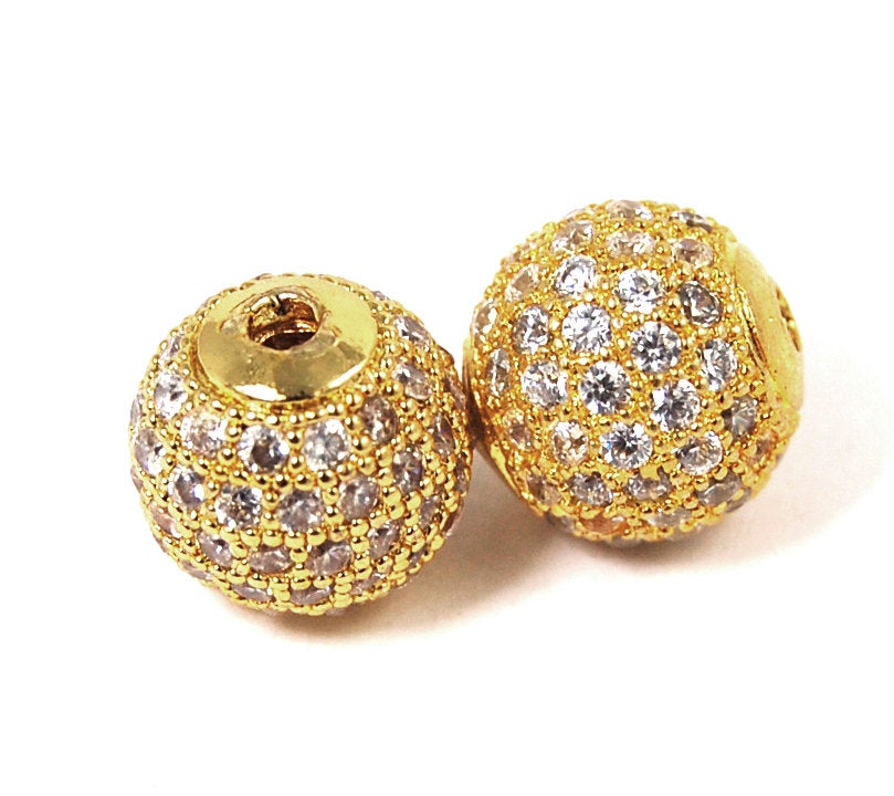 Clear Crystal Gold Cubic Zirconia Beads, 8mm Round