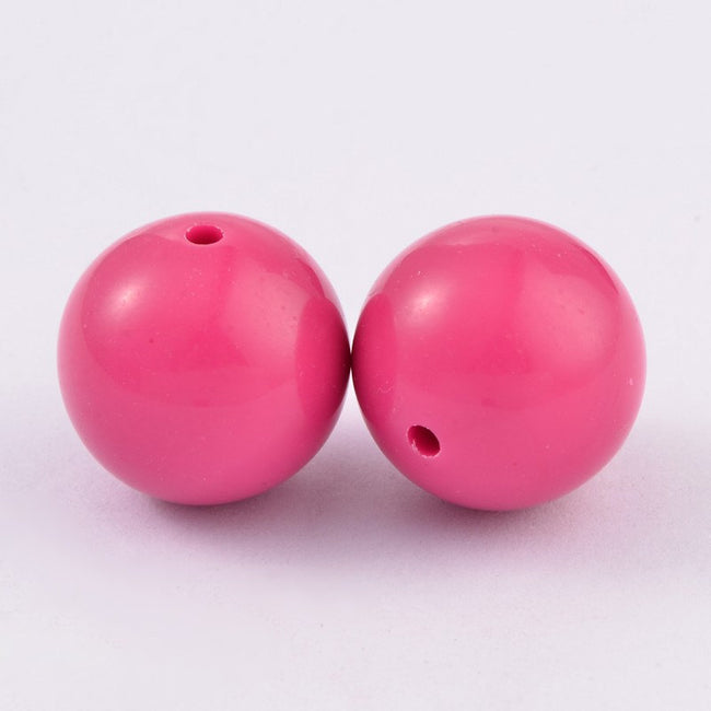 Deep Pink Chunky Acrylic Opaque Round Bubblegum Bead Set -  10pcs/set Hover Image