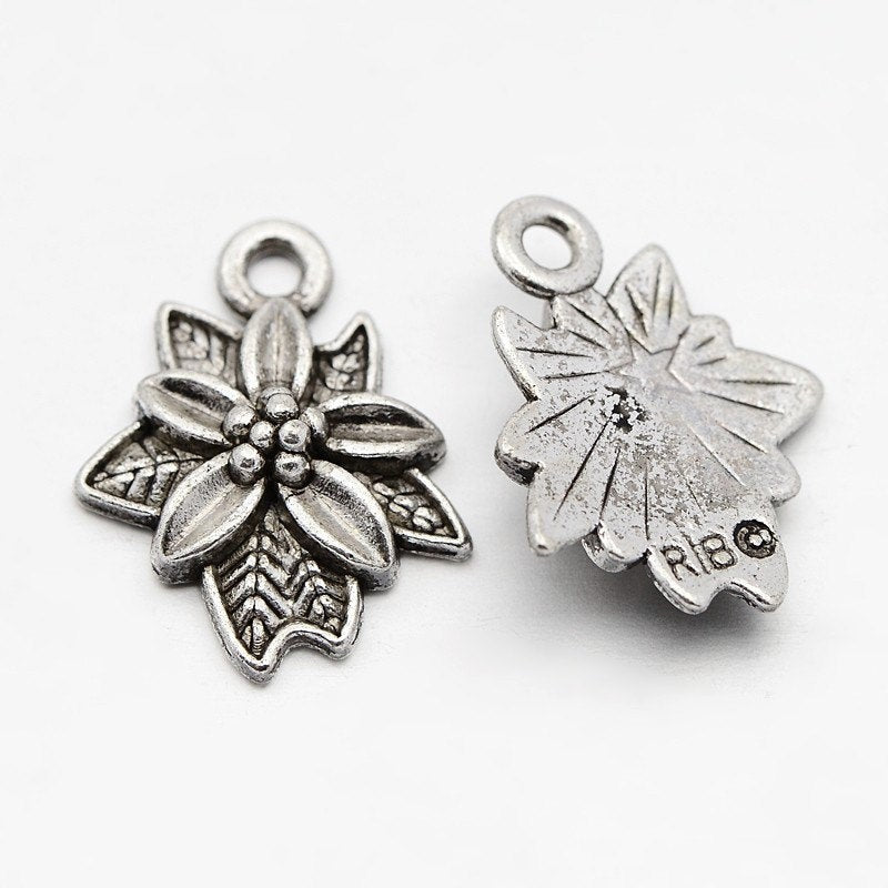 Poinsettia charm, Zinc Alloy Christmas Pendants,antique silver color plated -20