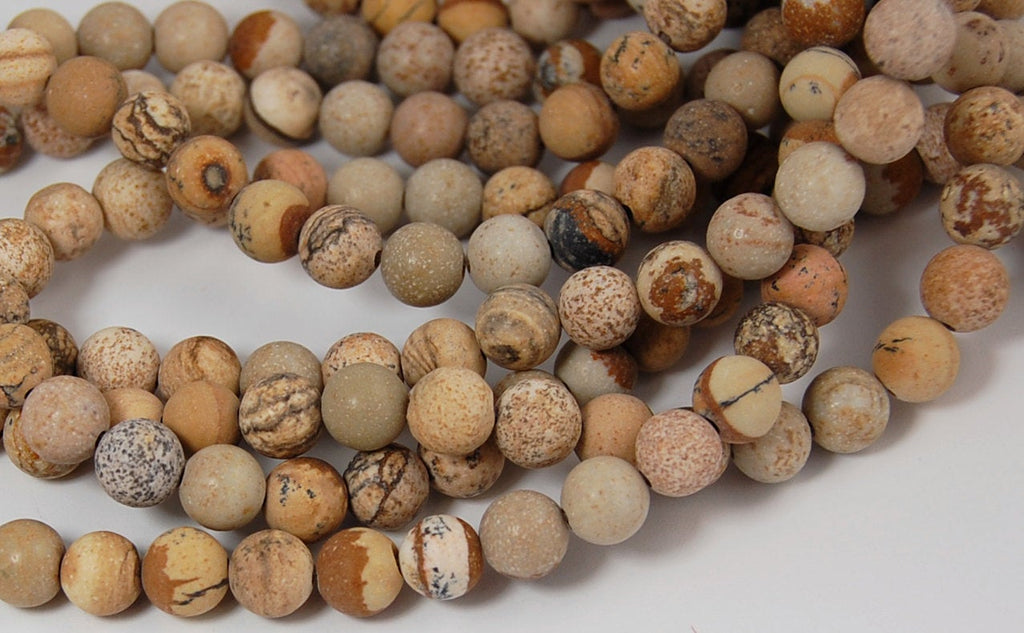 Matte Picture Jasper 4mm, 6mm, 8mm, 10mm, 12mm Round Beads -15 inch strand