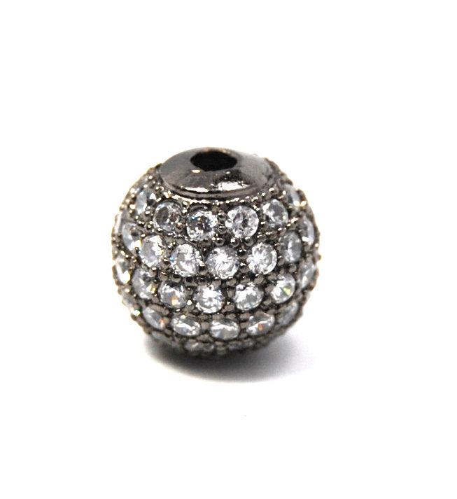Clear Crystal Gunmetal Cubic Zirconia Beads, 8mm Round