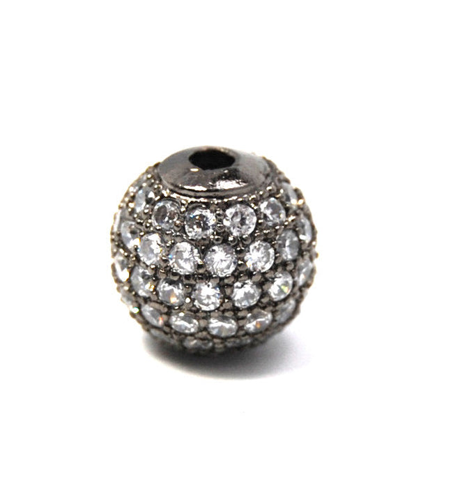 Clear Crystal Gunmetal Cubic Zirconia Beads, 8mm Round Hover Image