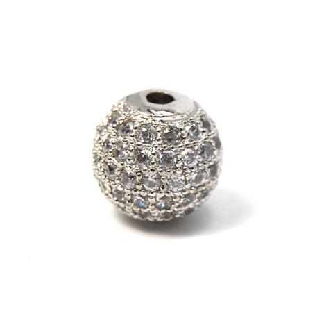Clear Crystal Platinum Cubic Zirconia Beads, 10mm Round