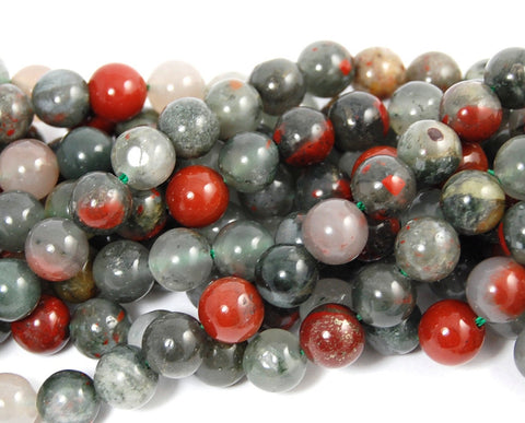 African Bloodstone Jasper 4mm, 6mm, 8mm, 10mm, 12mm Round Beads in Deep Red and Forrest Green