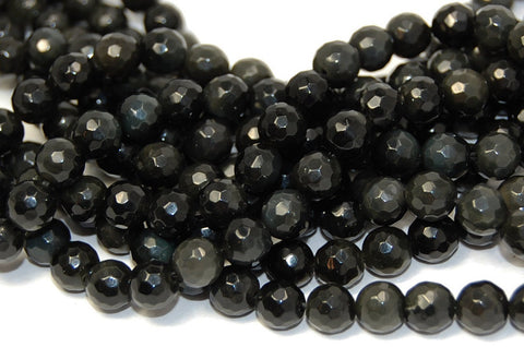Black Obsidian (natural), faceted 8mm round-15 inch strand