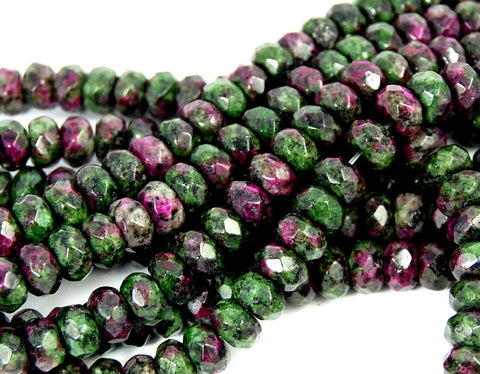 8x5mm Ruby in Zoisite Rondelle Beads, Opaque Green and Purple round -15 inch strand