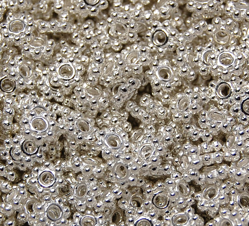 Heishi, 4.5mm Beaded Silver Spacer Bead -100