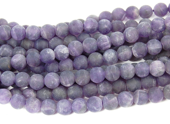 Matte Amethyst Beads A GRADE, 6mm natural round Frosted beads  -15 inch strand Hover Image