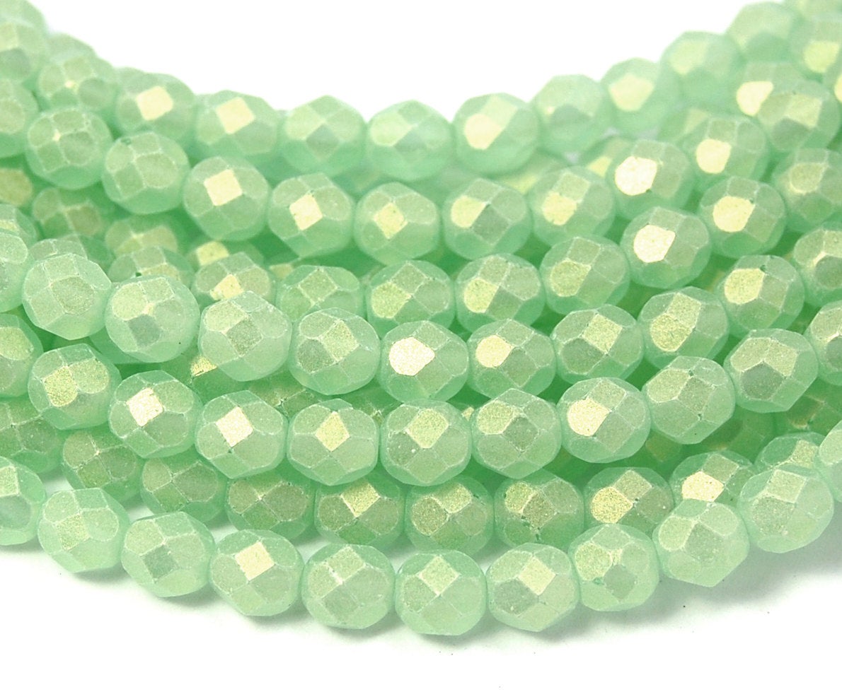 Sueded Gold Peridot Czech Glass Bead 6mm Round - 25 Pc