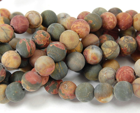 Matte Red Creek Jasper 8mm smooth round -7 inch strand