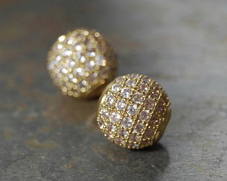 Clear Crystal Gold Cubic Zirconia Beads, 8mm Round