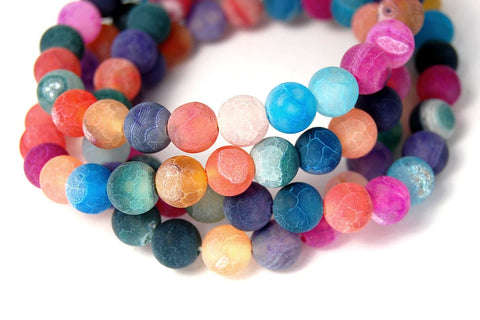 8mm Frosted Agate Round Beads in Bright Tropical Mix  -15.25 inch strand