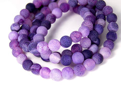 8mm Bright Purple Frosted Matte Agate -15 inch strand