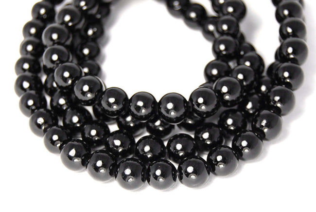 10mm Opaque Black Jade Beads Opaque Smooth - 15.5 inch strand Hover Image