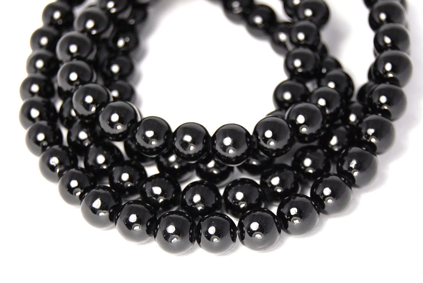 8mm Opaque Black Jade Beads Opaque Smooth - 15.5 inch strand