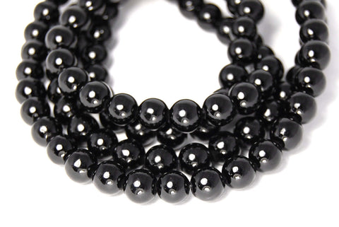 10mm Opaque Black Jade Beads Opaque Smooth - 15.5 inch strand