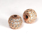 Clear Crystal Rose Gold Cubic Zirconia Beads, 8mm Round