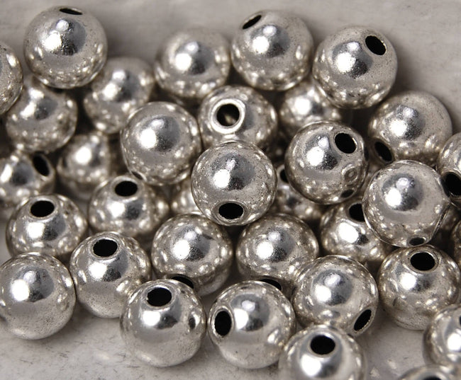 Antique Silver finish Beads, 6mm round -100 Hover Image
