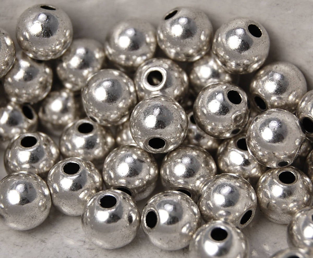 Antique Silver finish Beads, 6mm round -100