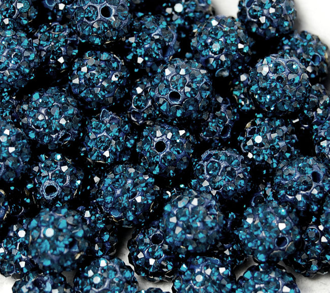 8mm Midnight Blue Crystal Rhinestone Clay Round Pave Beads -25 Main Image