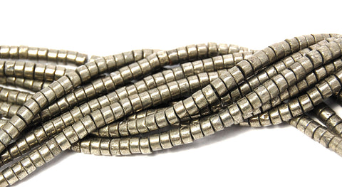 Natural Pyrite Rondelle Beads 3x2mm, 6x4mm, 8x4mm Flat Round  -Full Strand