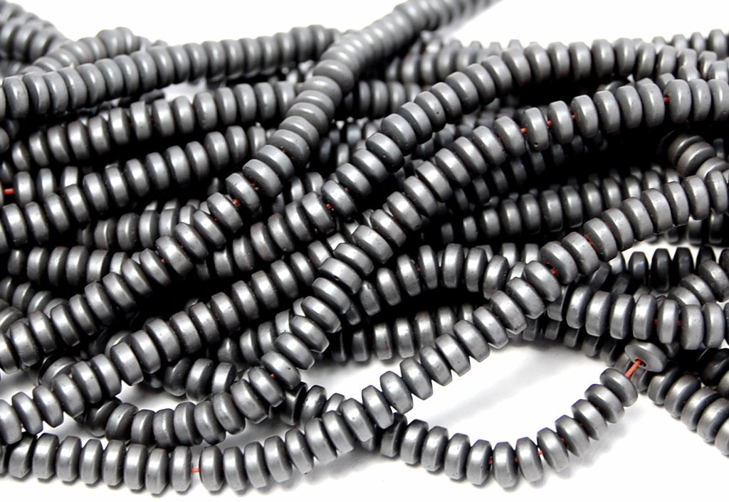 Hematite Flat Round Matte 4mm Beads -16 inch strand