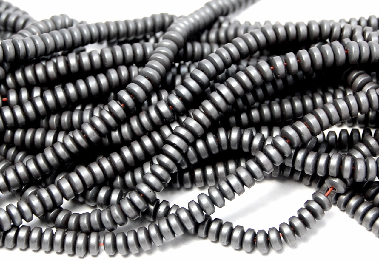 Hematite Flat Round Matte 4mm Beads -16 inch strand
