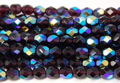 Dark AB Amethyst Purple Czech Glass Faceted 6mm Beads -25