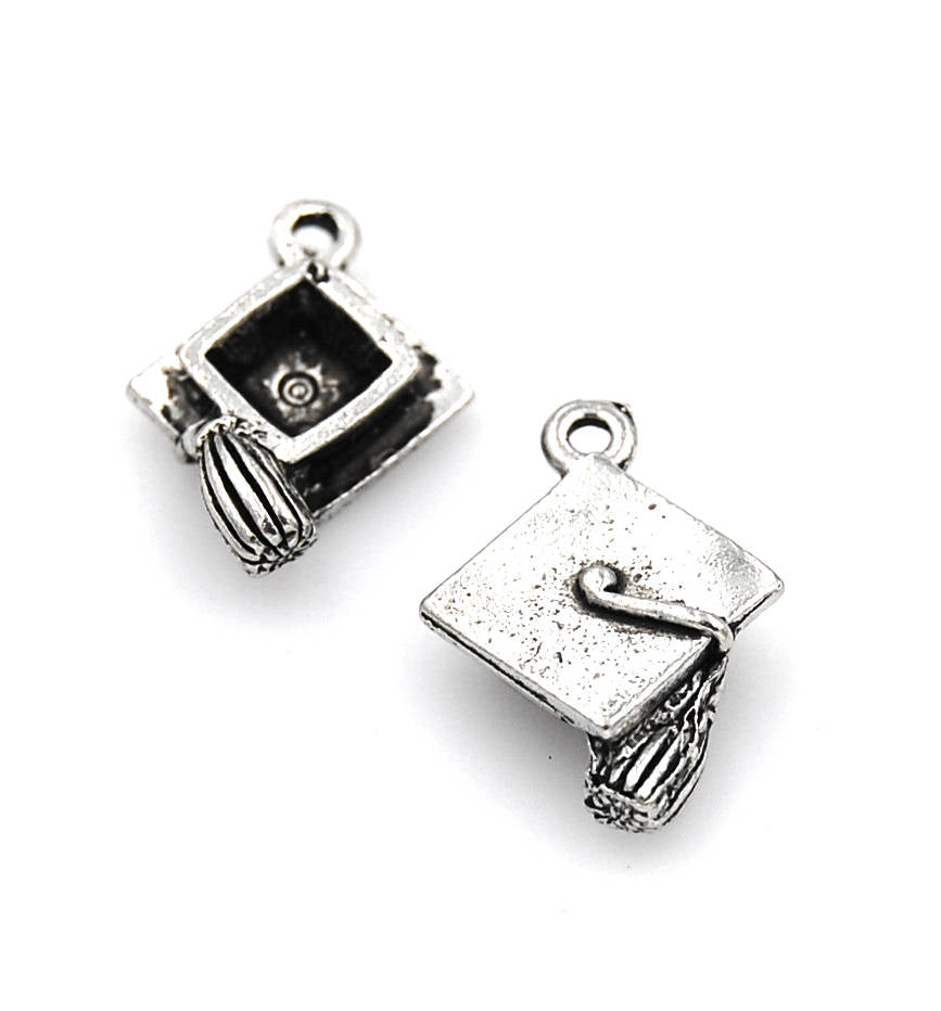 Graduation Cap Silver Pewter Charm -1