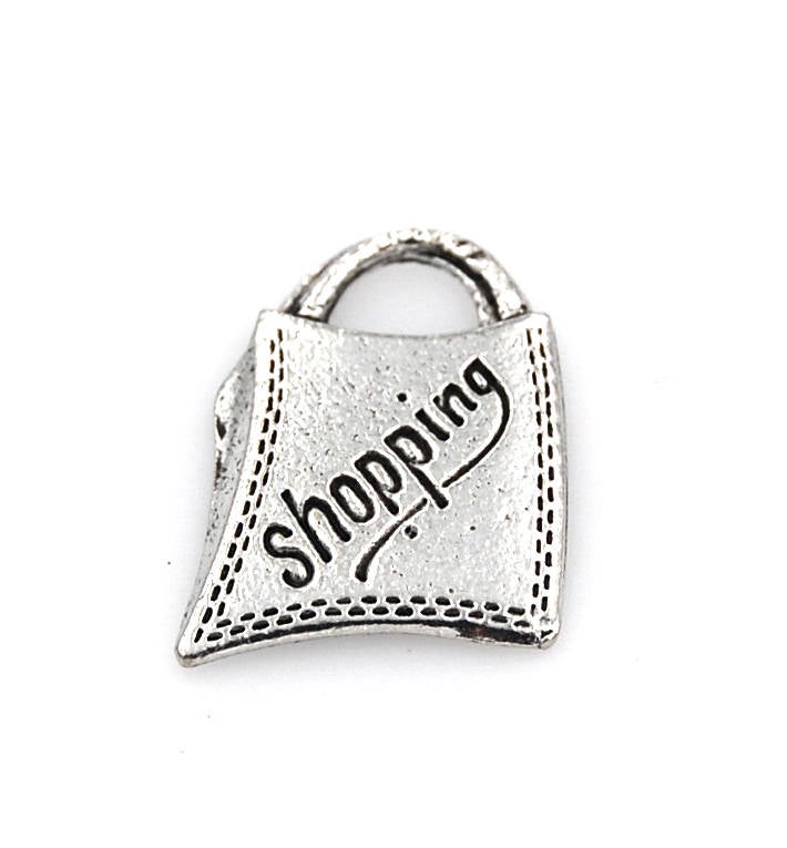 Shopping Bag Silver Pewter Charm -1