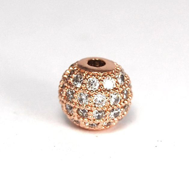Clear Crystal Rose Gold Cubic Zirconia Beads, 8mm Round