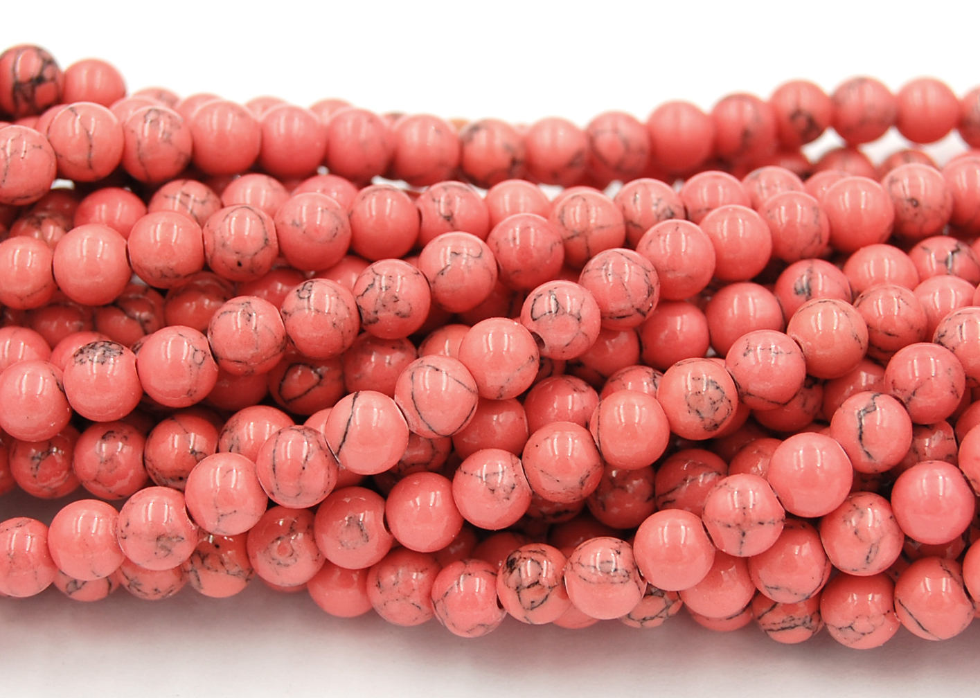 6mm 8mm 10mm Coral Synthetic Turquoise Round - 15.5 inch Strand