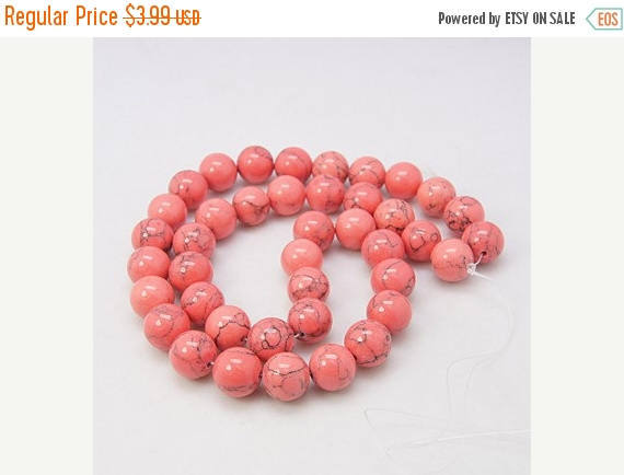 6mm 8mm 10mm Coral Synthetic Turquoise Round - 15.5 inch Strand