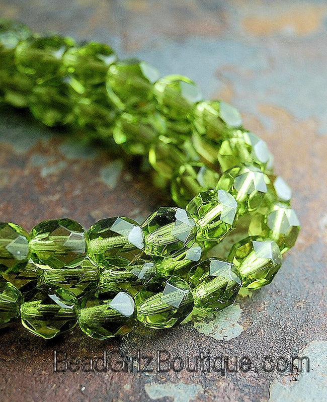 Olivine Green Crystal Czech Glass Bead 4mm Round - 50 Pc Hover Image